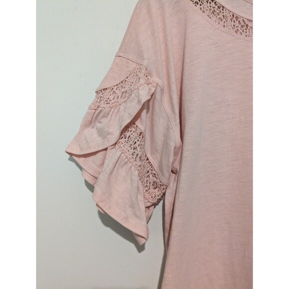 Style & Co Pink Knit Tulip Sleeve Lace Inset Blouse Top M - Picture 4 of 5